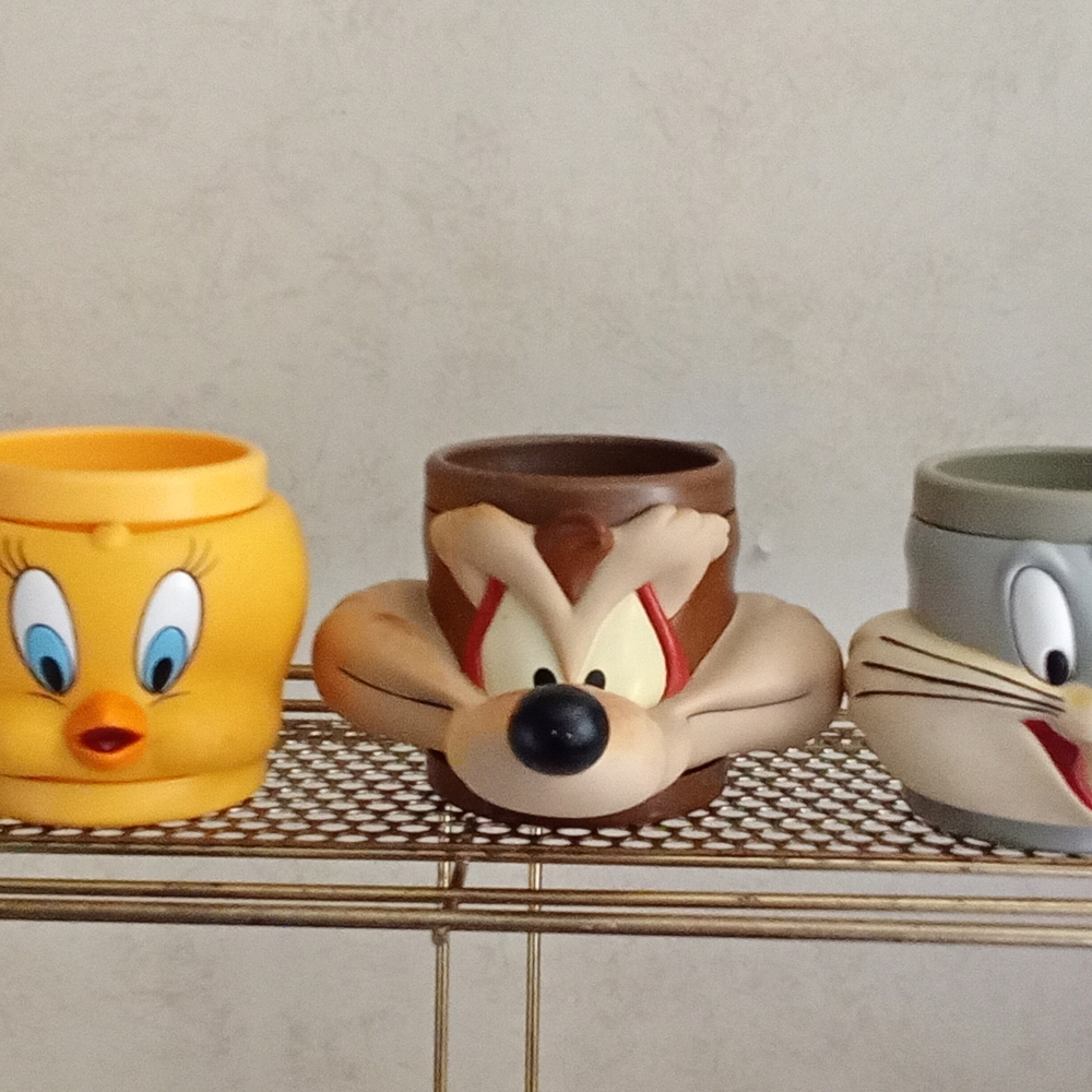 Cartoon Character Mug Set - Yellow, Brown, and Gray